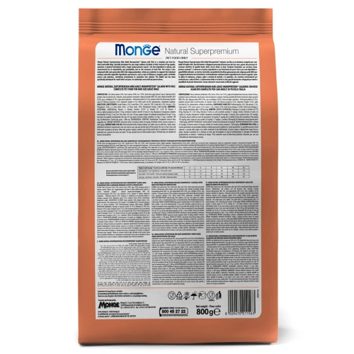 Сухой корм Monge Dog Speciality Line Monoprotein Mini для собак мелких пород, из лосося с рисом 800г
