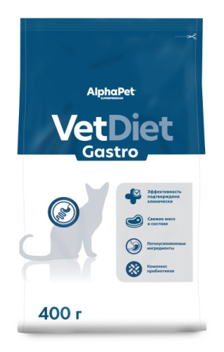 Сухой ветеринарный корм Альфа Пет GASTRO для кошек при расстройстве пищ. системы и истощении 400гр