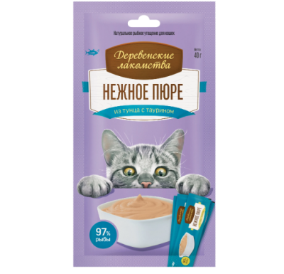 Деревенские лакомства 72590850 для кошек Нежное пюре из тунца 4шт*10г
