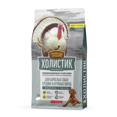 Сухой корм Деревенские лакомства Холистик Премьер для собак сред. и круп. пород индейка с рисом 7кг.