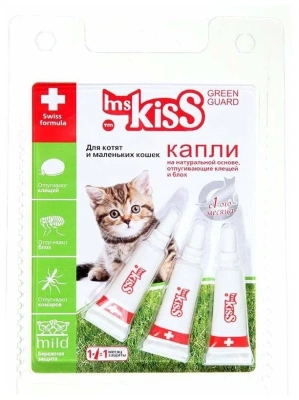 Капли репеллентные Мисс Кисс для котят и кошек до 2кг, 1мл*3пипетки