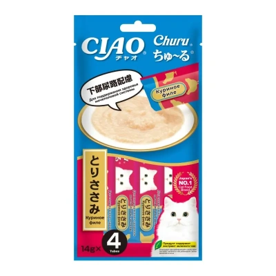 Лакомство-пюре INABA CIAO для кошек Churu Кур. филе д/поддержания здоровья мочепол.сист. 14г. 4шт 