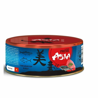 Влажный корм для кошек  PRIME ASIA Тунец с голубой рыбой в желе,  85г