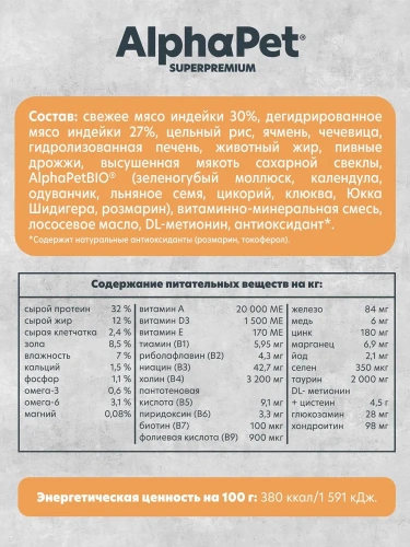 Сухой корм Альфа Пет Monoprotein для взрослых кошек из Индейки 400г Сухой корм Альфа Пет Monoprotein для взрослых кошек из Индейки 400г