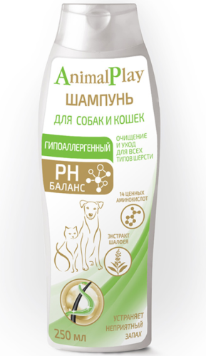 Энимал Плэй Шампунь д/собак и кошек Гипоаллергенный с аминокислотами и экстрактом шалфея 250мл