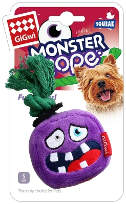 Игрушка для собак GiGwi "MONSTER ROPE" Монстр с веревкой и пищалкой 8см