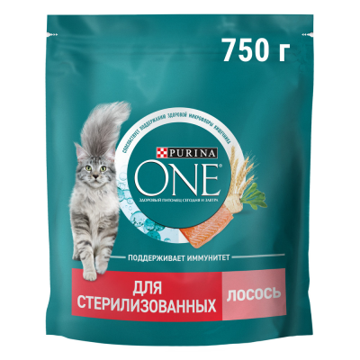 Сухой корм Purina ONE для стерилизованных кошек и котов, с высоким содержанием лосося, 750 г