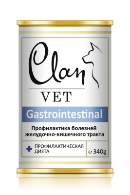 Влажный ветеринарный корм CLAN VET Gastrointestinal для собак,профилактика бол. ЖКТ 340г 