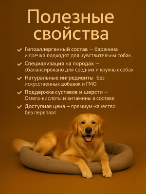 Сухой корм Delish Premium для собак средних и крупных пород, баранина с гречкой 2кг.