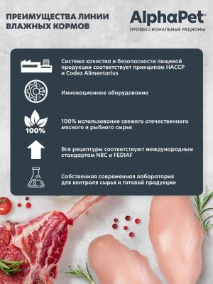 Влажный корм Альфа Пет Superpremium для собак с чувств. пищ. кусочки в соусе Кролик и яблоко 100г