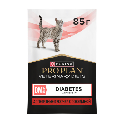 Влажный ветеринарный корм Purina Pro Plan для кошек при диабете, с говядиной 85 г.