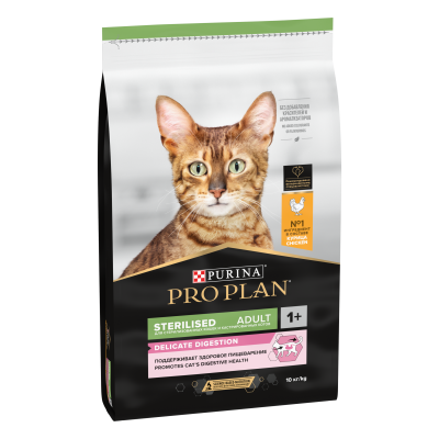 Сухой корм Purina Pro Plan Steril для стерилизованных кошек с чувст. пищеварением - Курица,10кг+2кг