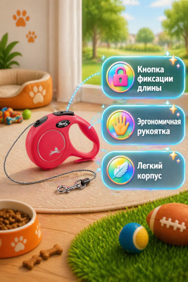 Flexi FX-23402 Рулетка New Classic Cat XS 3м до 8кг (трос) красная