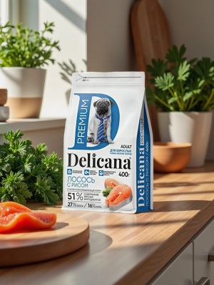 Сухой корм Delicana для собак мелких пород с лососем и рисом 0,4 кг