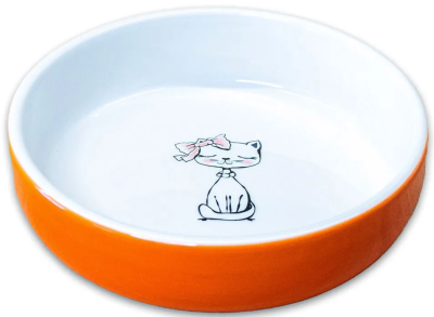 Миска Mr.Kranch керамическая для кошек Кошка с бантиком 370 мл оранжевая