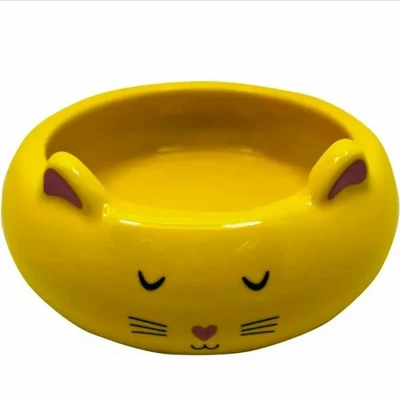 Миска керамическая в форме кошечки, желтая 13*5,5см*260мл