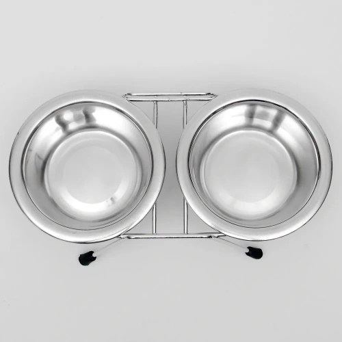 VM, Миска для домашних животных металлическая двойная на подставке (2 х 240 мл), VМ-2700 (A)