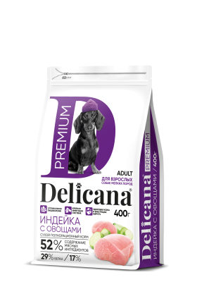 Сухой корм Delicana для собак мелких пород с индейкой и овощами 0,4 кг