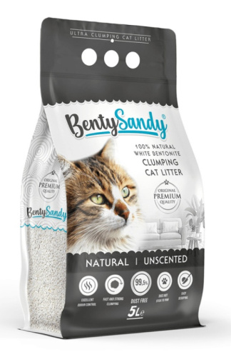 Наполнитель BentySandy Natural  для кошачьего туалета комкующийся, глиняный, без запаха, 4,3кг, 5л