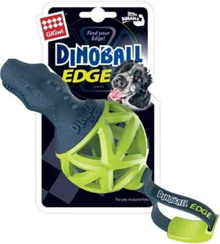 Игрушка для собак GiGwi "Dinoball" Динозавр с ручкой черно-зеленый 8см