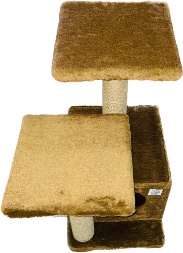 81163 Игровой комплекс для кошек Куб, 2 полки 2 входа мех однотонный джут 45*55*76 см