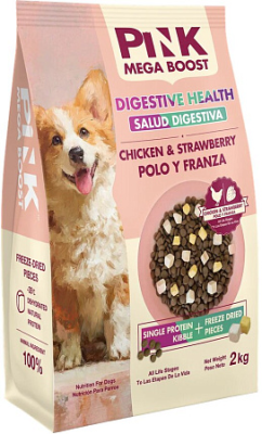 Сухой корм для собак всех возрастов Digestive Курица с клубникой, 2 гранулы, 2кг. Pink MEGA BOOST