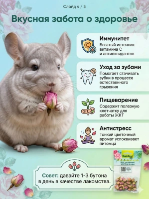 Лакомство Bambini Pets высушенные цветы розы для грызунов и кроликов, 10 г. 
