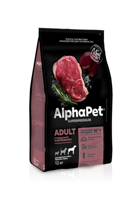 Сухой корм Альфа Пет для взрослых собак крупных пород с Говядиной и потрошками 12кг
