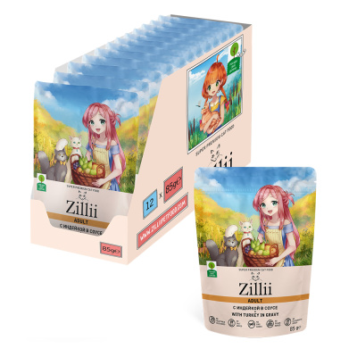 Влажный корм Zillii Adult Cat Turkey для кошек с индейкой в соусе,  12х85гр