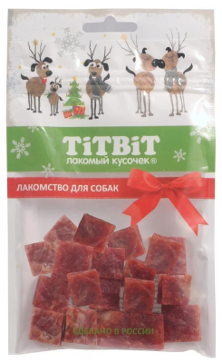 Лакомства Titbit для собак Мраморные кубики из говядины, Новогодняя коллекция, 80 г