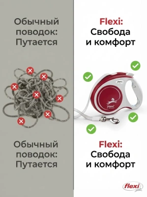 Поводок-рулетка Flexi Comfort Plus tape M 5 м 25кг., красная
