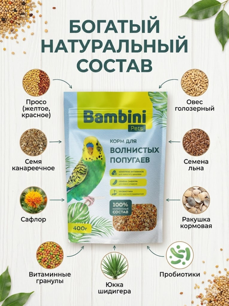 Корм Bambini Pets для волнистых попугайчиков, 400 г