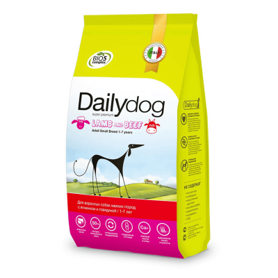 Сухой корм Dailydog для взрослых собак мелких пород с говядиной и ягненком 12кг