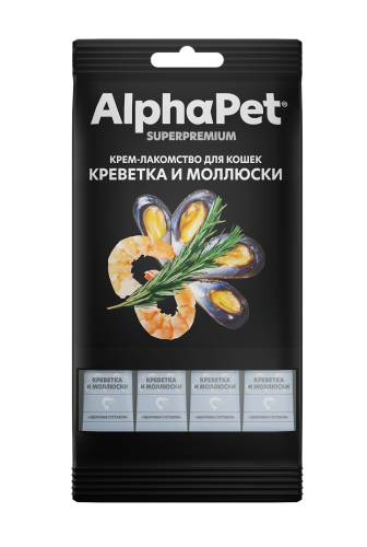 Крем-лакомство Alphapet Superpremium для кошек с креветкой и моллюсками 4х12 г.