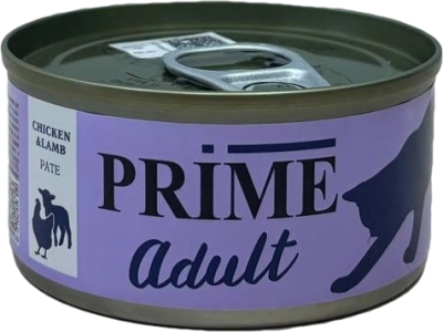 Влажный корм для кошек Курица и Ягненок, паштет, 75г. PRIME ADULT