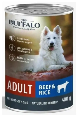 Влажный корм Mr.Buffalo взрослых для собак Говядина с рисом 6*400г