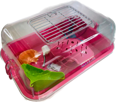 Клетка-террариум Зооэкспресс, для грызунов с метал. дверкой и компл., 42х30,5х22, большой, розовый