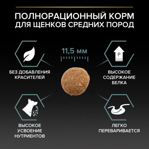 Сухой корм Pro Plan для щенков средних пород с чувствительным пищеварением, с высоким содержанием ягненка 12 кг