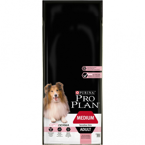 Purina PRO PLAN Dog Сухой корм для собак средних пород с чувствительной кожей, лосось, 14 кг
